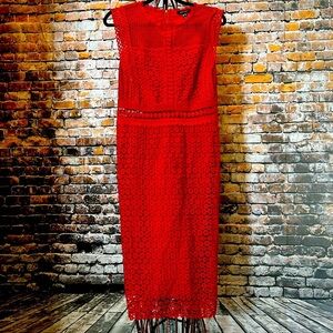Red Crochet Sleeveless Midi Dress